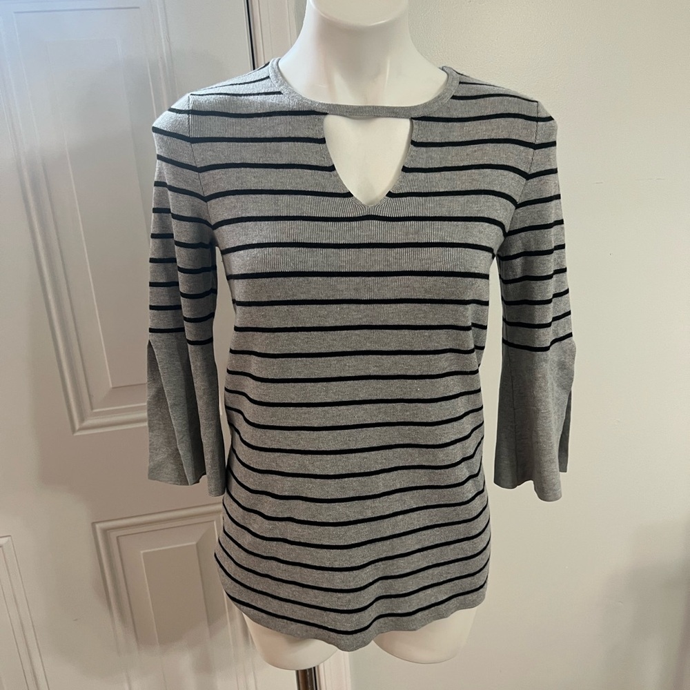 Hannah Black and Gray Striped Sweater Blouse